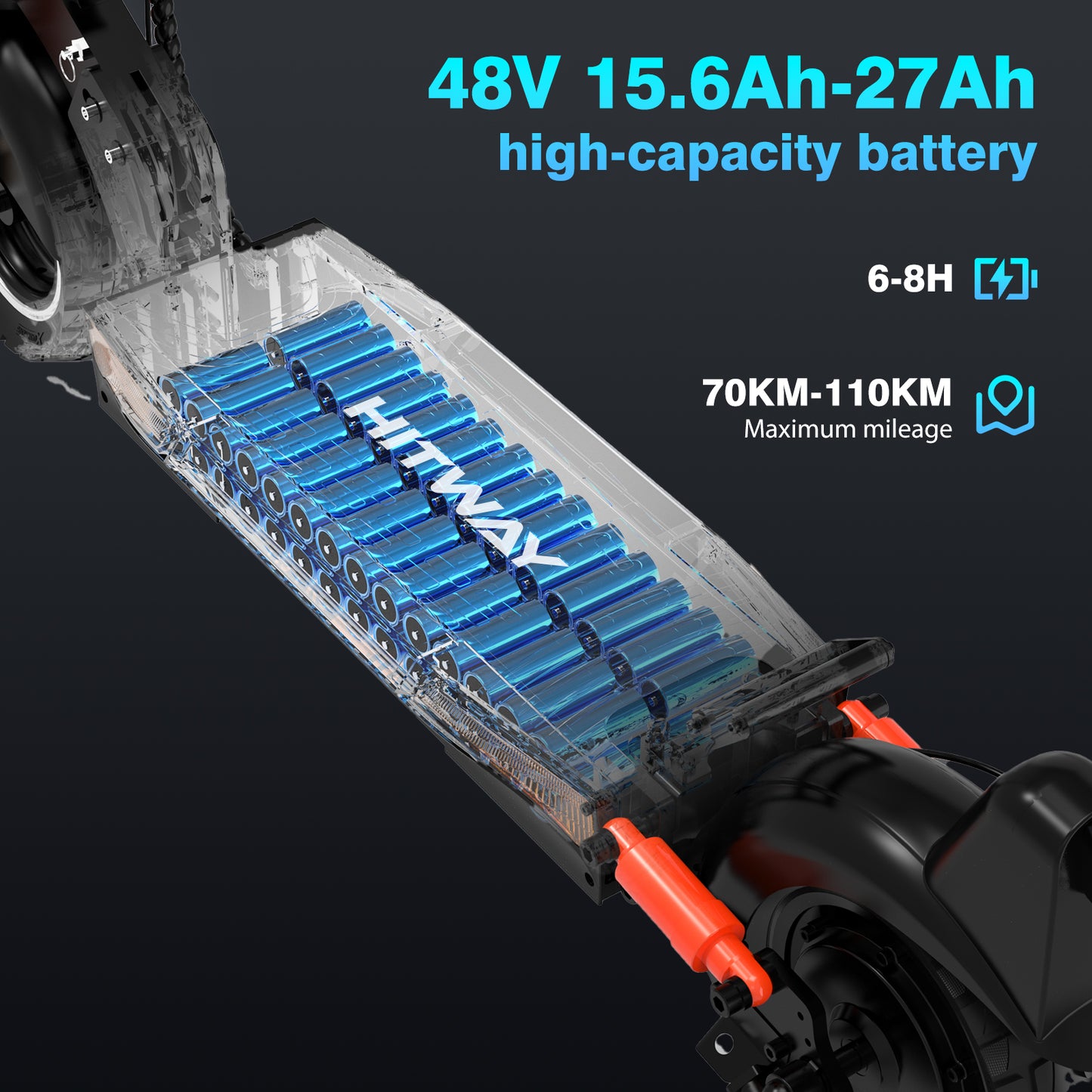 HITWAY Elektroroller mit Batterie mit großer Kapazität, 48 V, 15,6Ah-27Ah, Reichweite 70-110 km/h