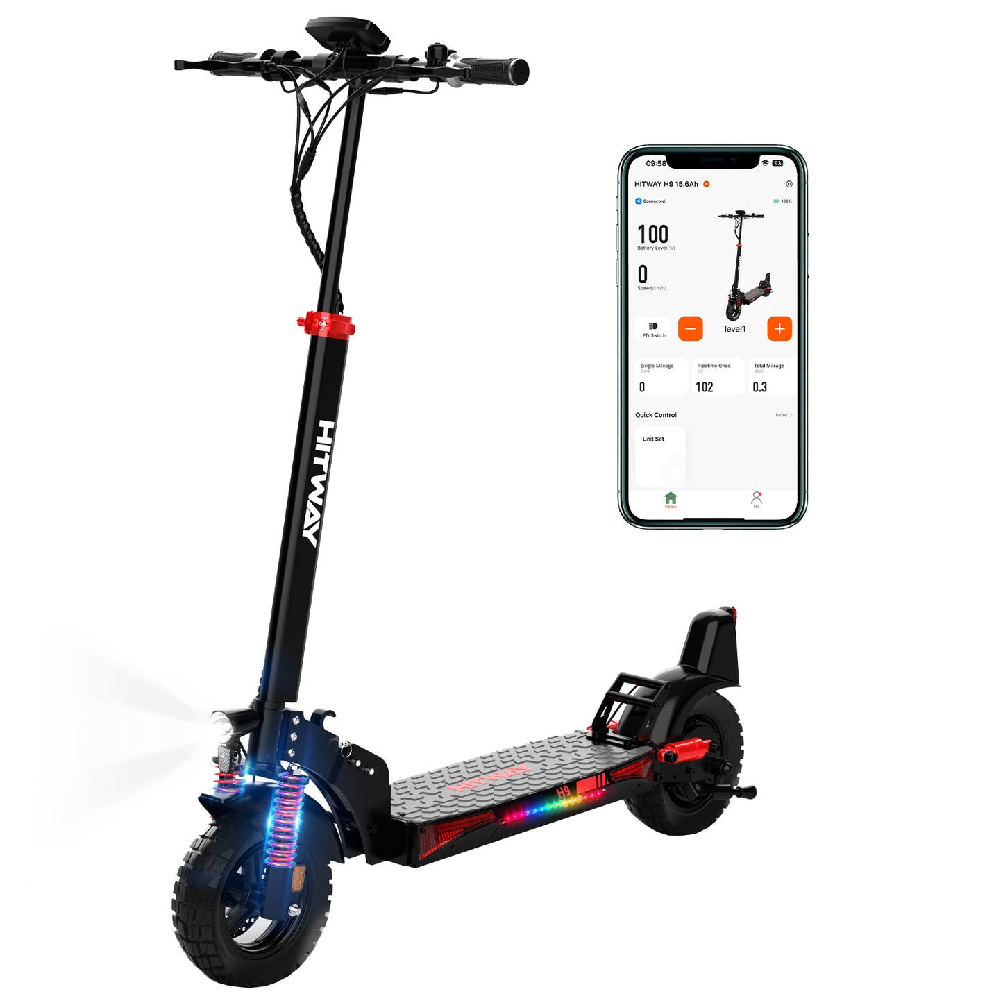 HITWAY H9 15,6Ah Elektroroller, E Scooter mit APP