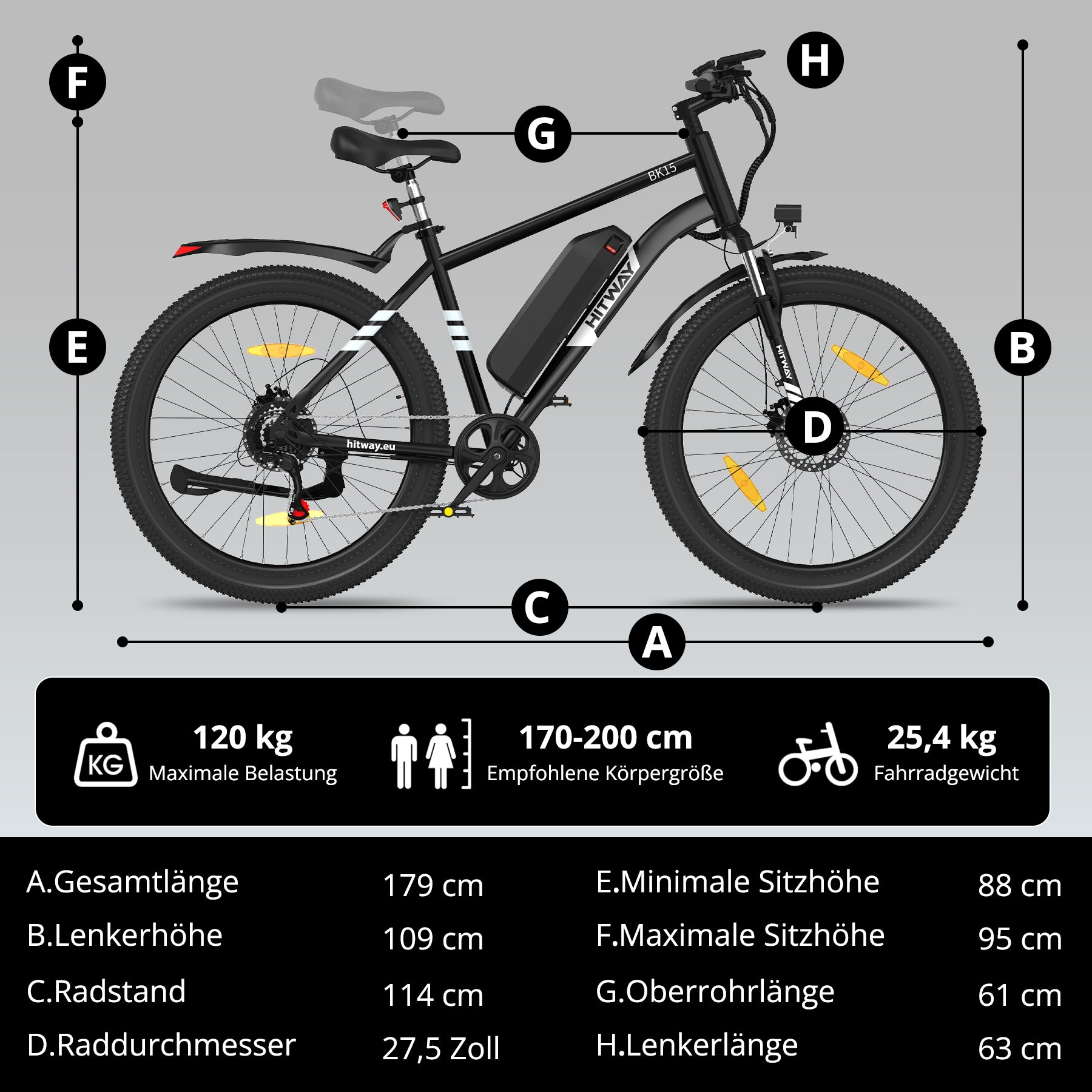15 zoll mountainbike HITWAY BK15 PRO E-Bike, Akku 36V 13Ah, Reichweite 60–100 km, 27.5" Reifen, Shimano 7-Gang, Federgabel – HITWAY DE