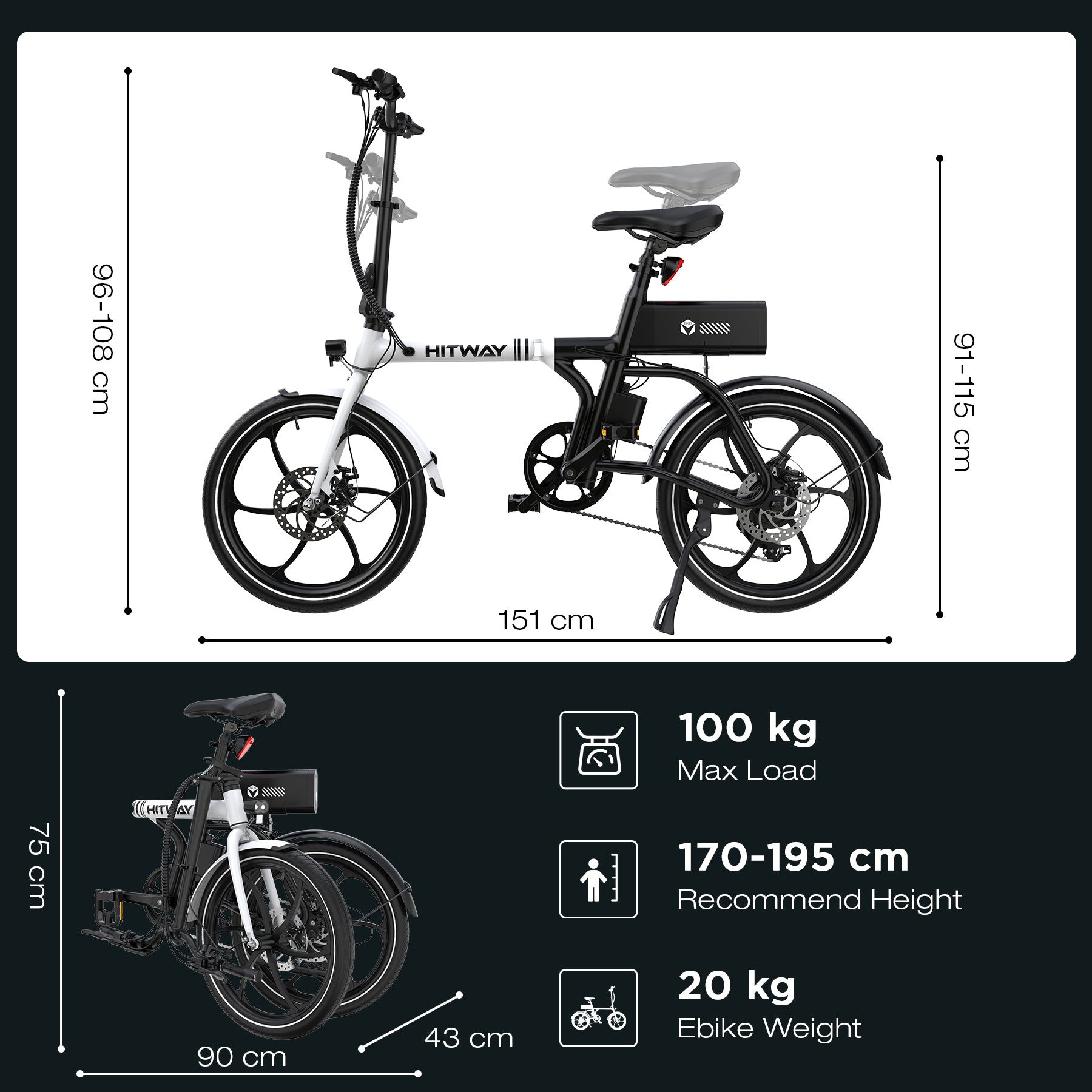 e klapprad hitway BK35S PRO 20" E-Klapprad: 250W City-E-Bike, 36V 9Ah Akku, 40-65km Reichweite – HITWAY DE