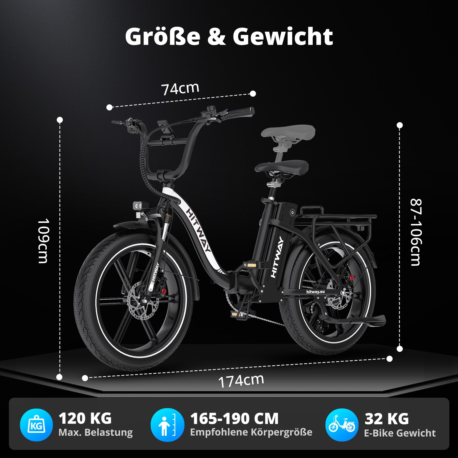 e klapprad hitway BK6S Pro Klapp E Bike 864 Wh Akku 80 Nm Motor Fat Tyre