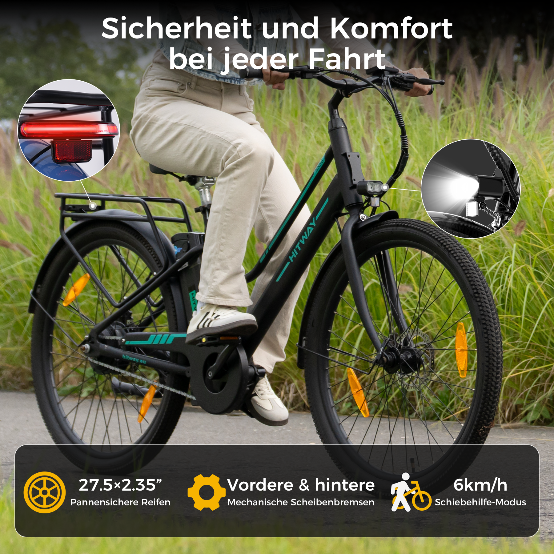 elektrofahrrad werbung HITWAY BK8SL E-Bike 27,5", 250W Motor, 36V 13Ah Akku, Tiefer Einstieg, Pannensichere Reifen, APP & TÜV Zertifiziert – HITWAY DE